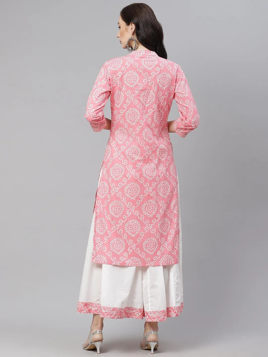 Jashvi Pink  Bandhej Gota patti Work Kurta with Palazzo Set