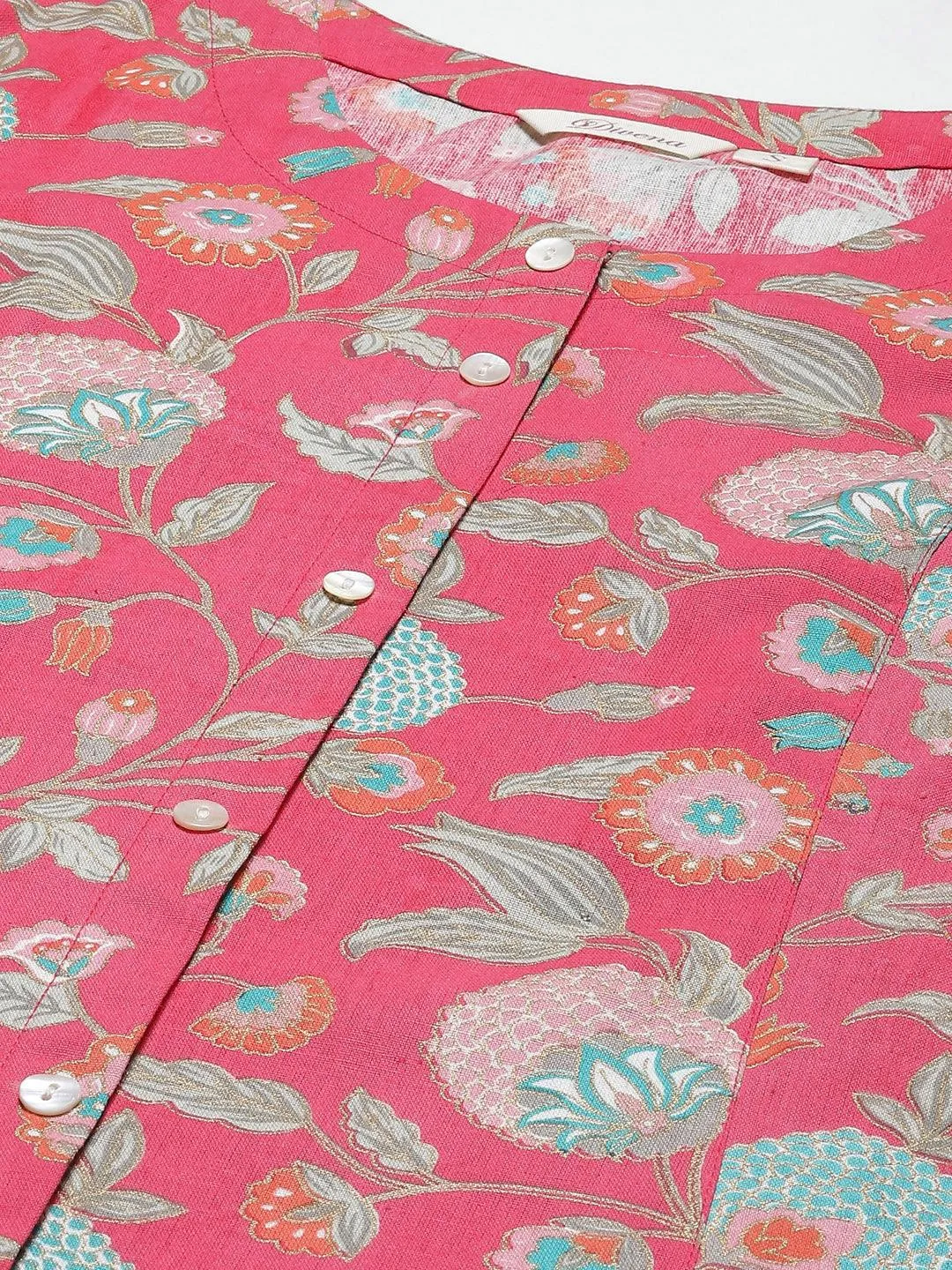 Jashvi Pink Floral Cotton Flex A-line Kurta