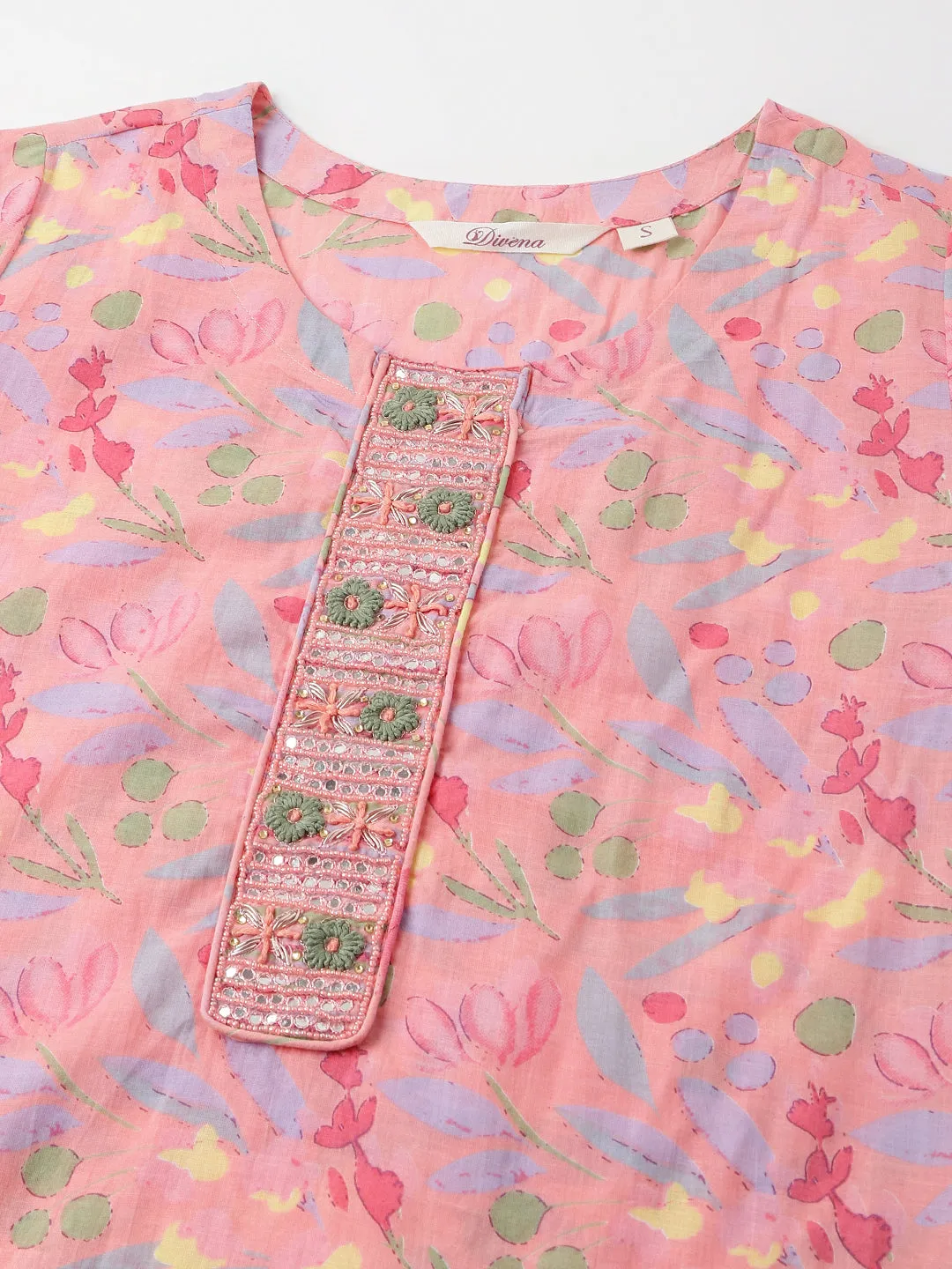 Jashvi Pink Floral Print Cotton  Kurta, Trouser With Dupatta