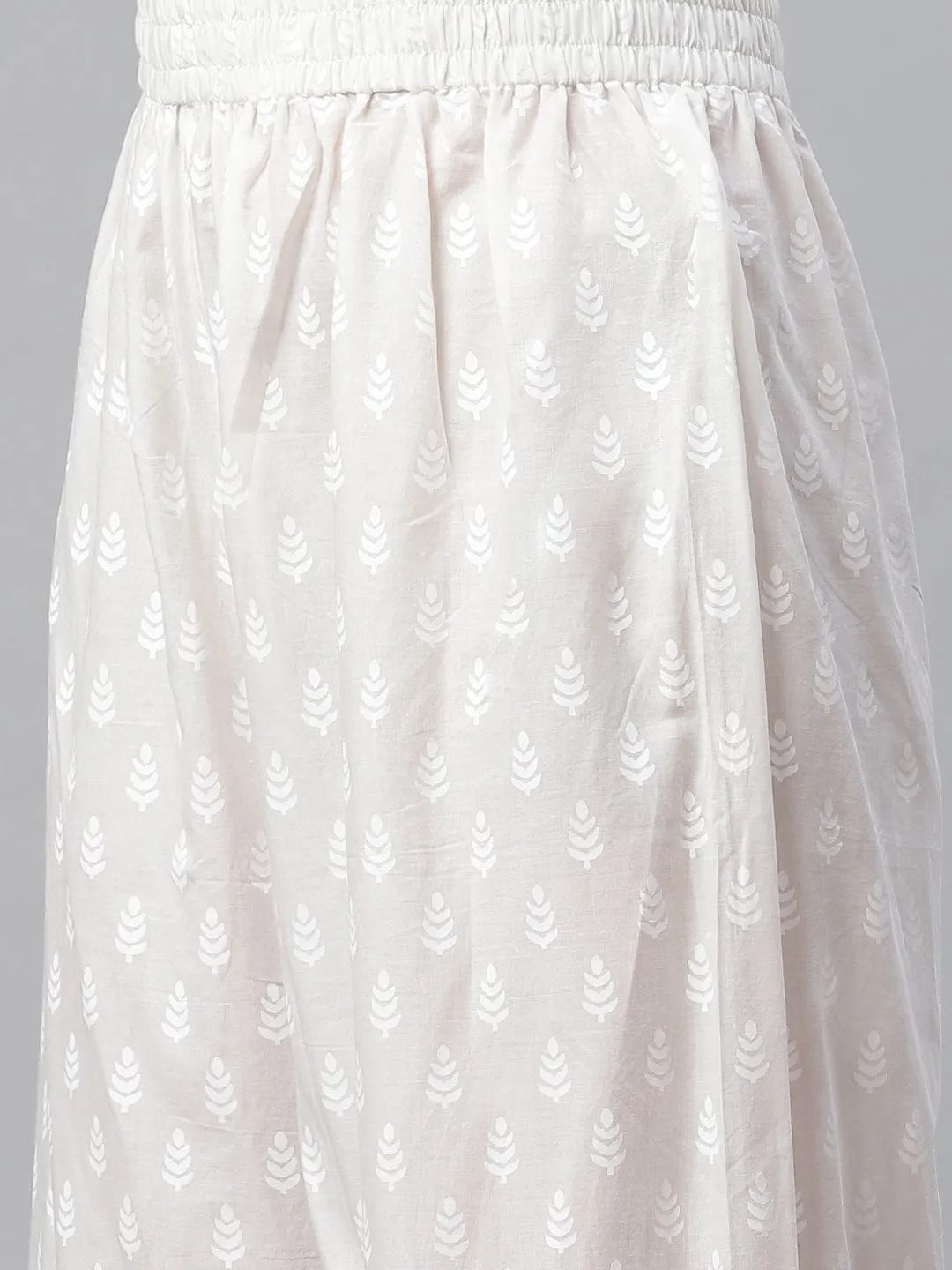 Jashvi White Khari Print Cotton Kurti With Palazzo Set