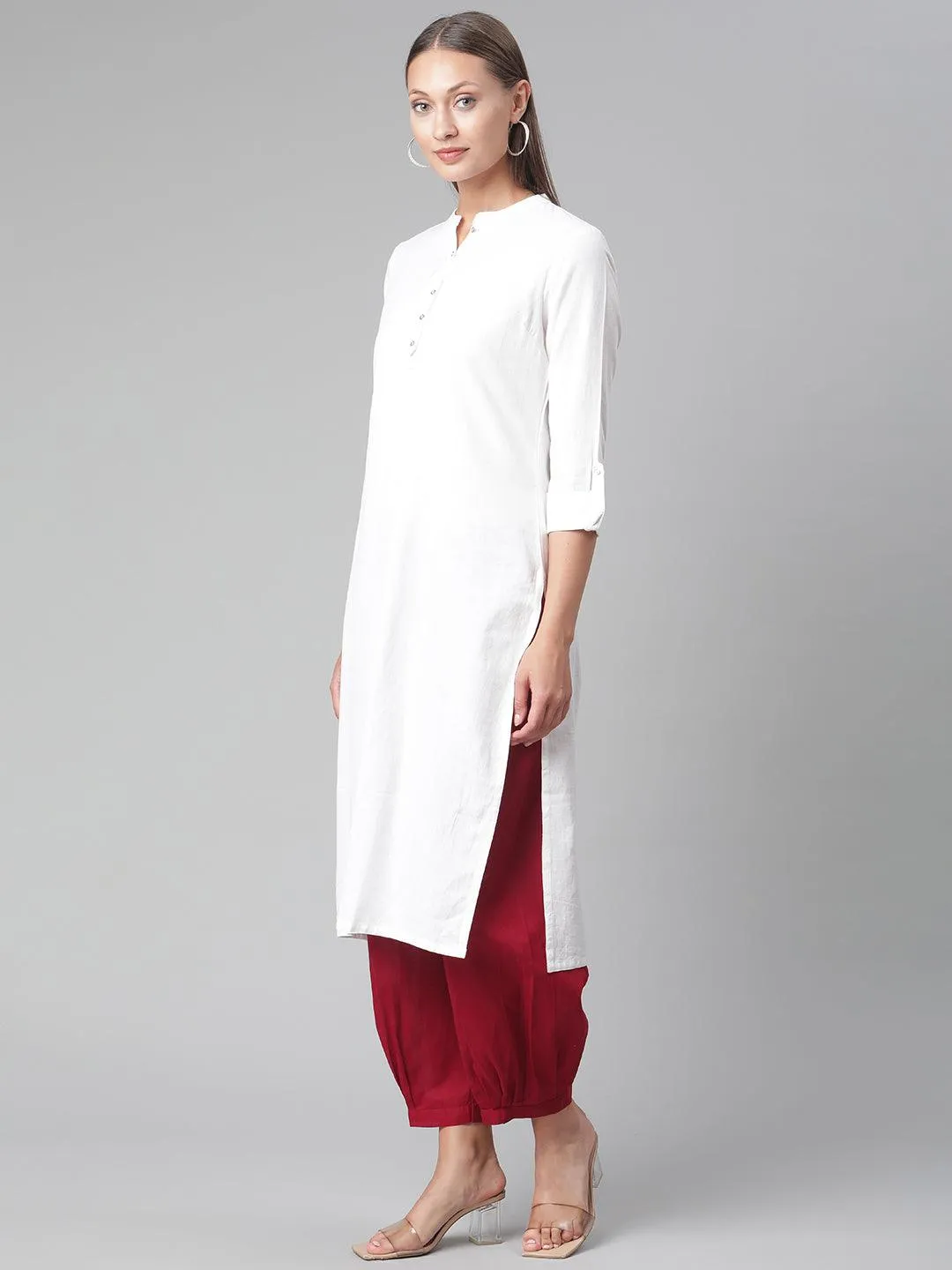 Jashvi White Solid Pure Cotton Straight Kurta