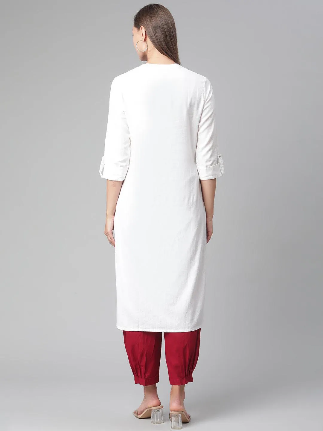 Jashvi White Solid Pure Cotton Straight Kurta