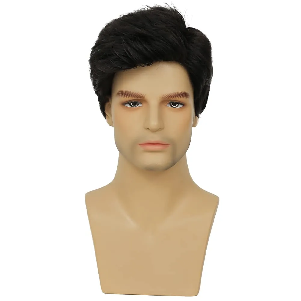 Kaneles Mens Black Wig Short Synthetic Halloween Daily Costume Soft Natural Hair Wigs