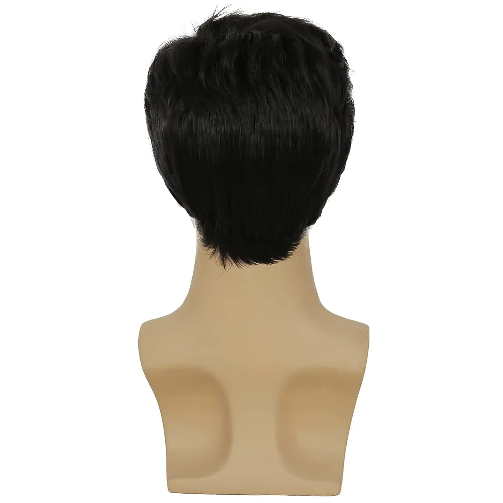 Kaneles Mens Black Wig Short Synthetic Halloween Daily Costume Soft Natural Hair Wigs