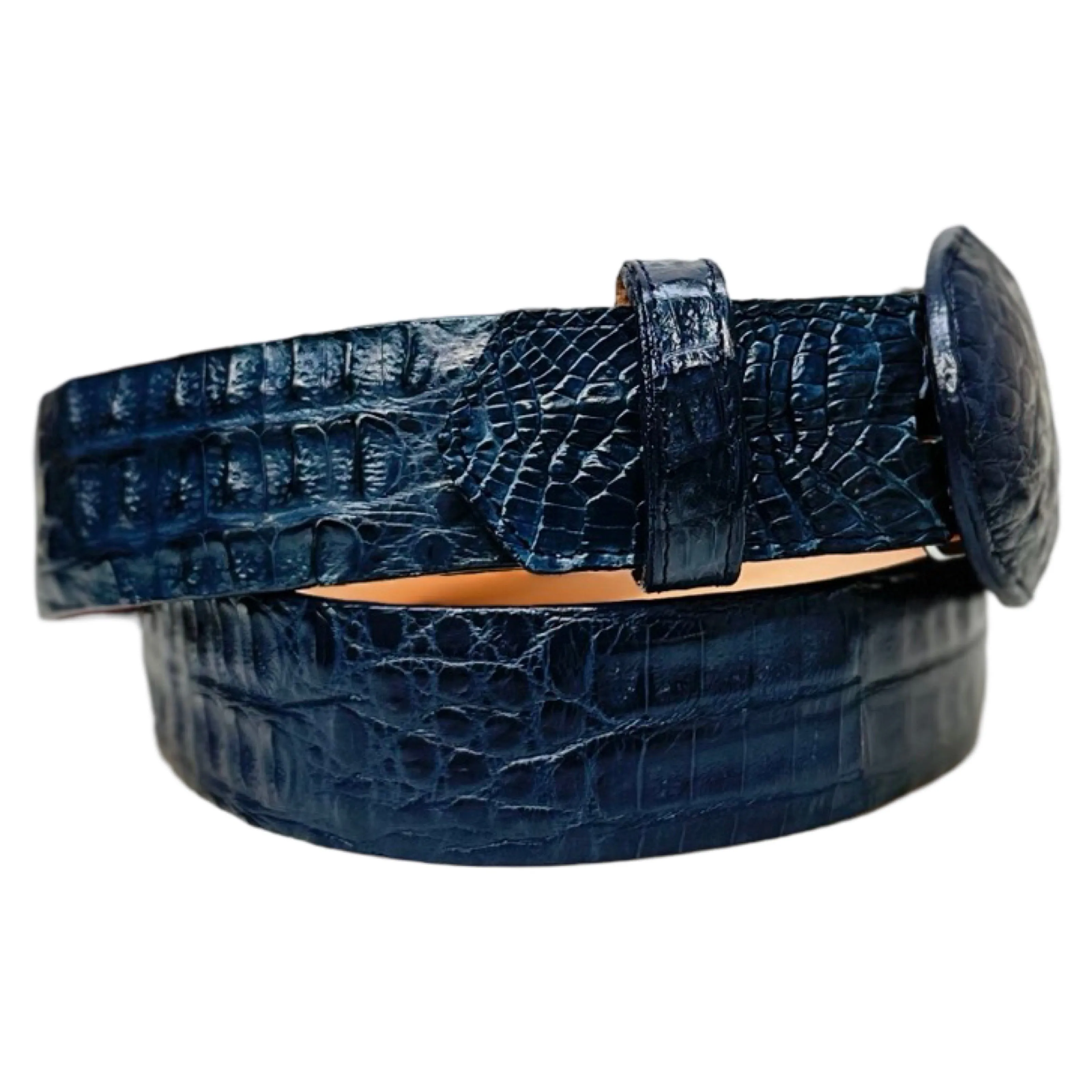Los Altos Navy Blue Caiman Crocodile Belt