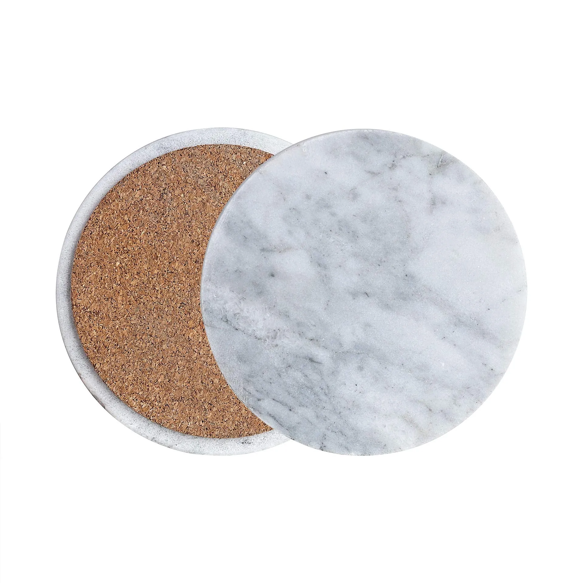 Marble Coaster Set with Cork Back Dia 3.9 Inch Natural Stoneware Pack of 4 (Gray