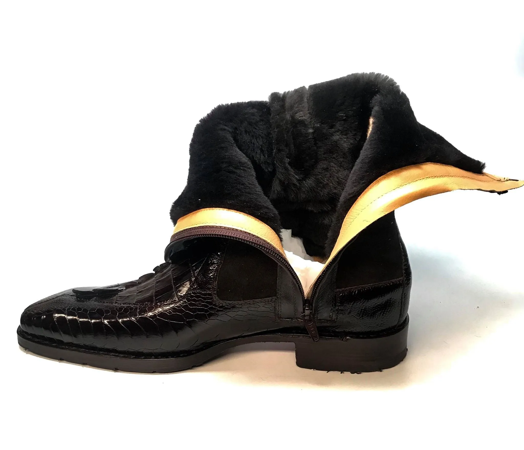 Mauri "Masculine" 2842 Brown Alligator/Ostrich Leg Dress Boots