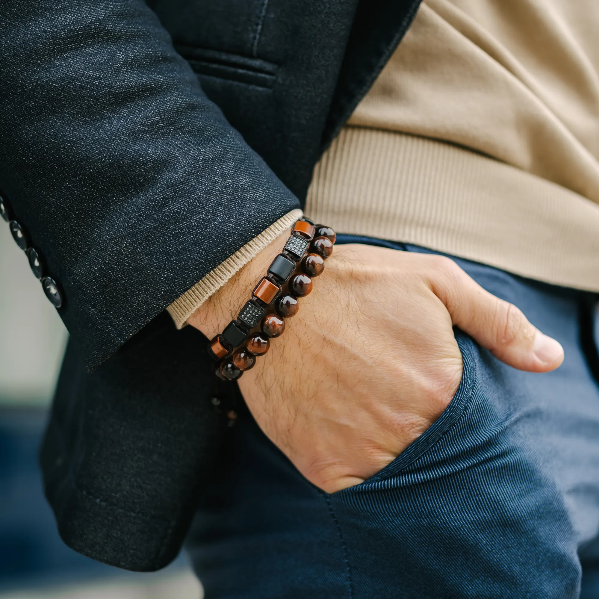 Men's RED TIGER EYE Beaded Bracelet