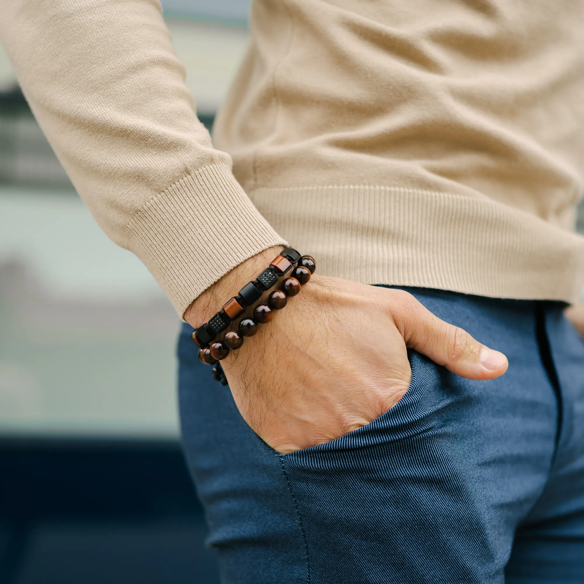Men's RED TIGER EYE Beaded Bracelet