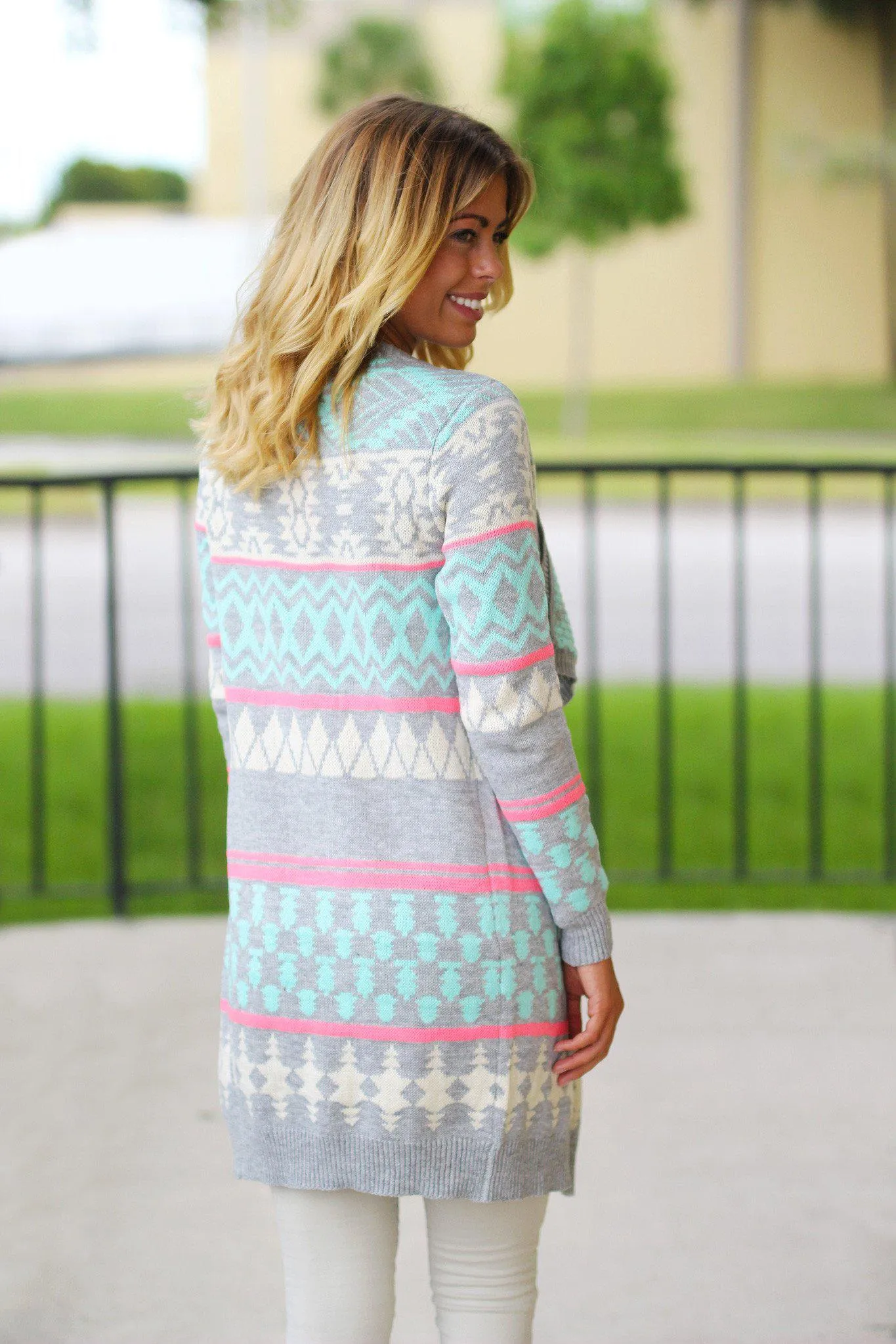 Mint And Gray Long Cardigan