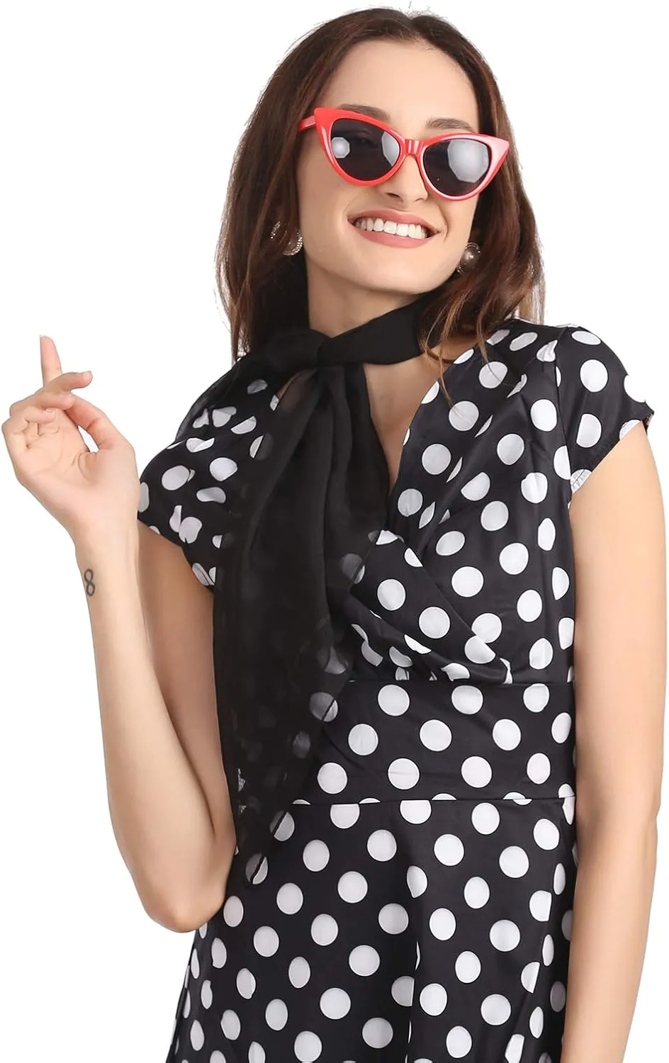MissShorthair 50s Chiffon Scarf Sheer Square Neck Head Scarf for Women