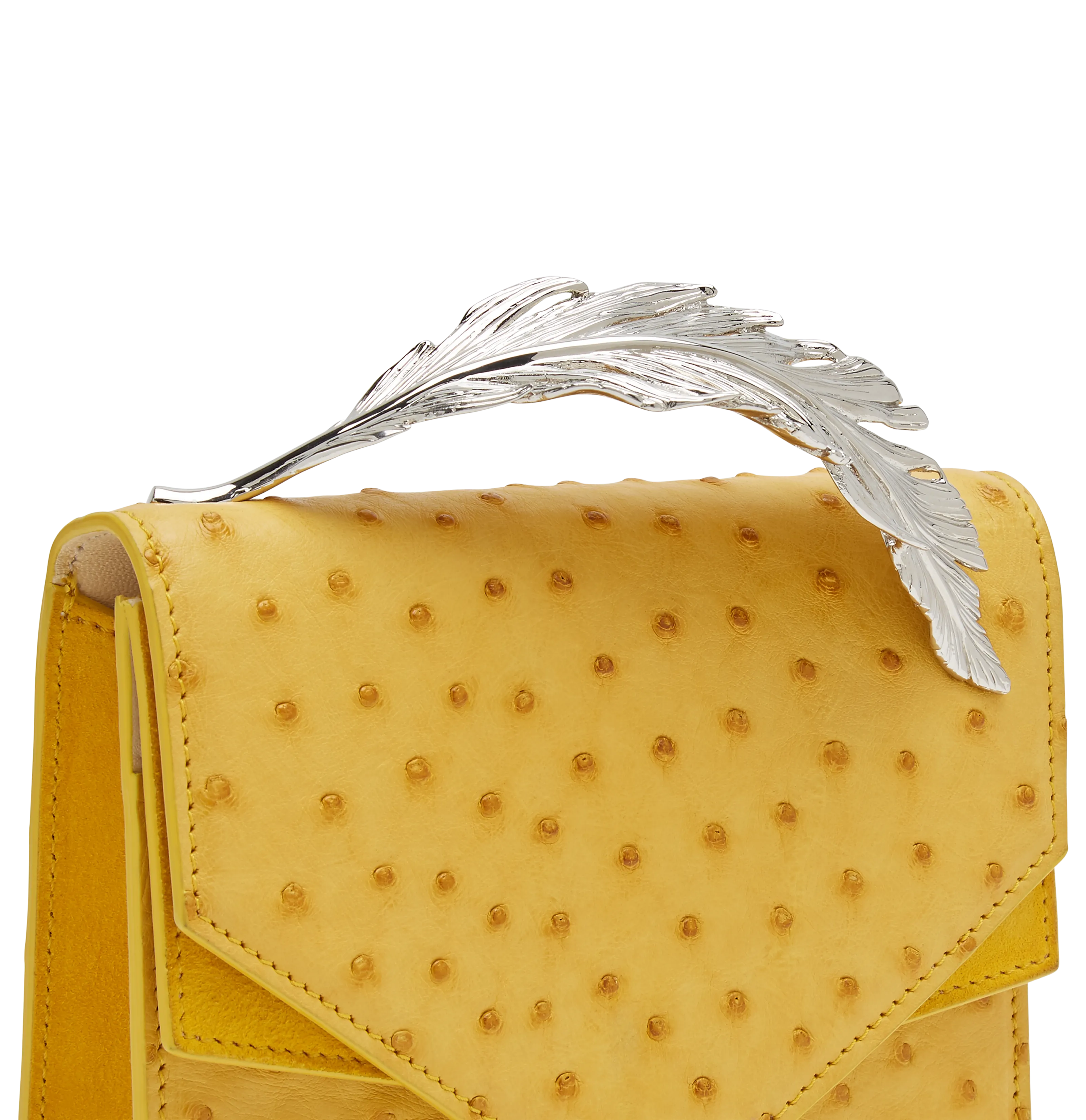 Mustard Ostrich and Suede With Silver Feather