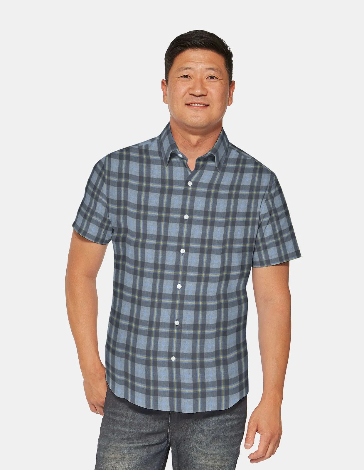 Navy and Blue Cotton Linen Plaid