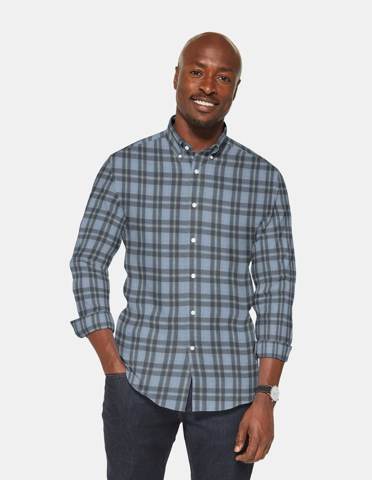 Navy and Blue Cotton Linen Plaid