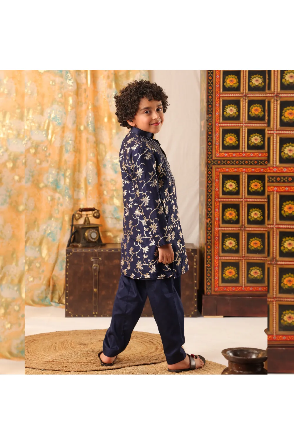 Navy Blue Tubelight Handwork Kurta With Salwar Set