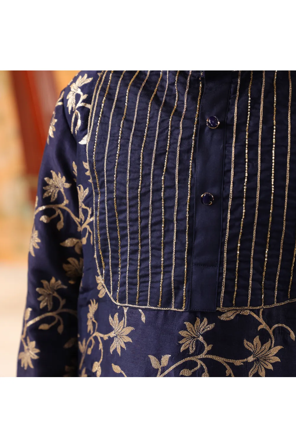 Navy Blue Tubelight Handwork Kurta With Salwar Set