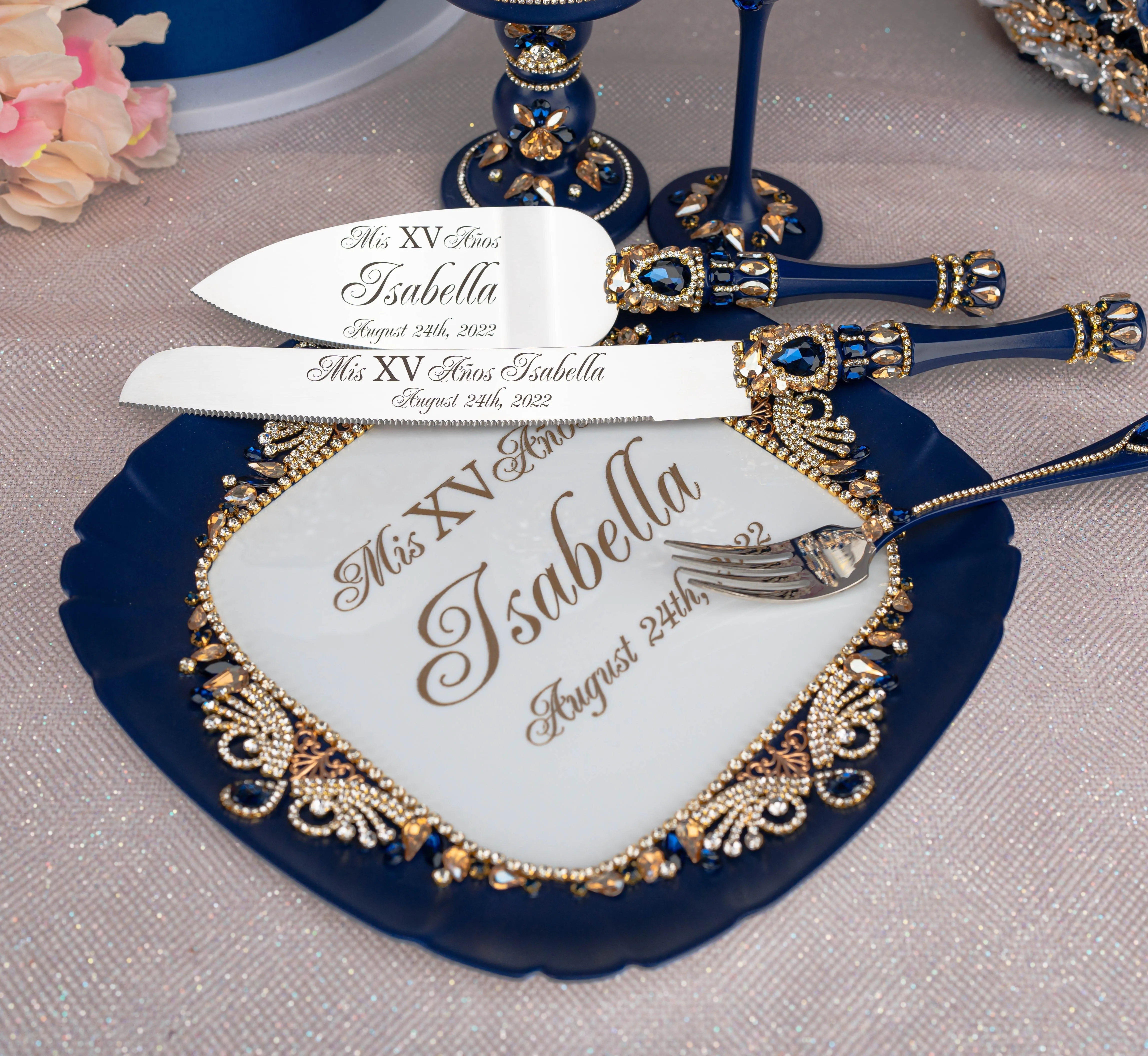 Navy blue with gold quinceanera guest book