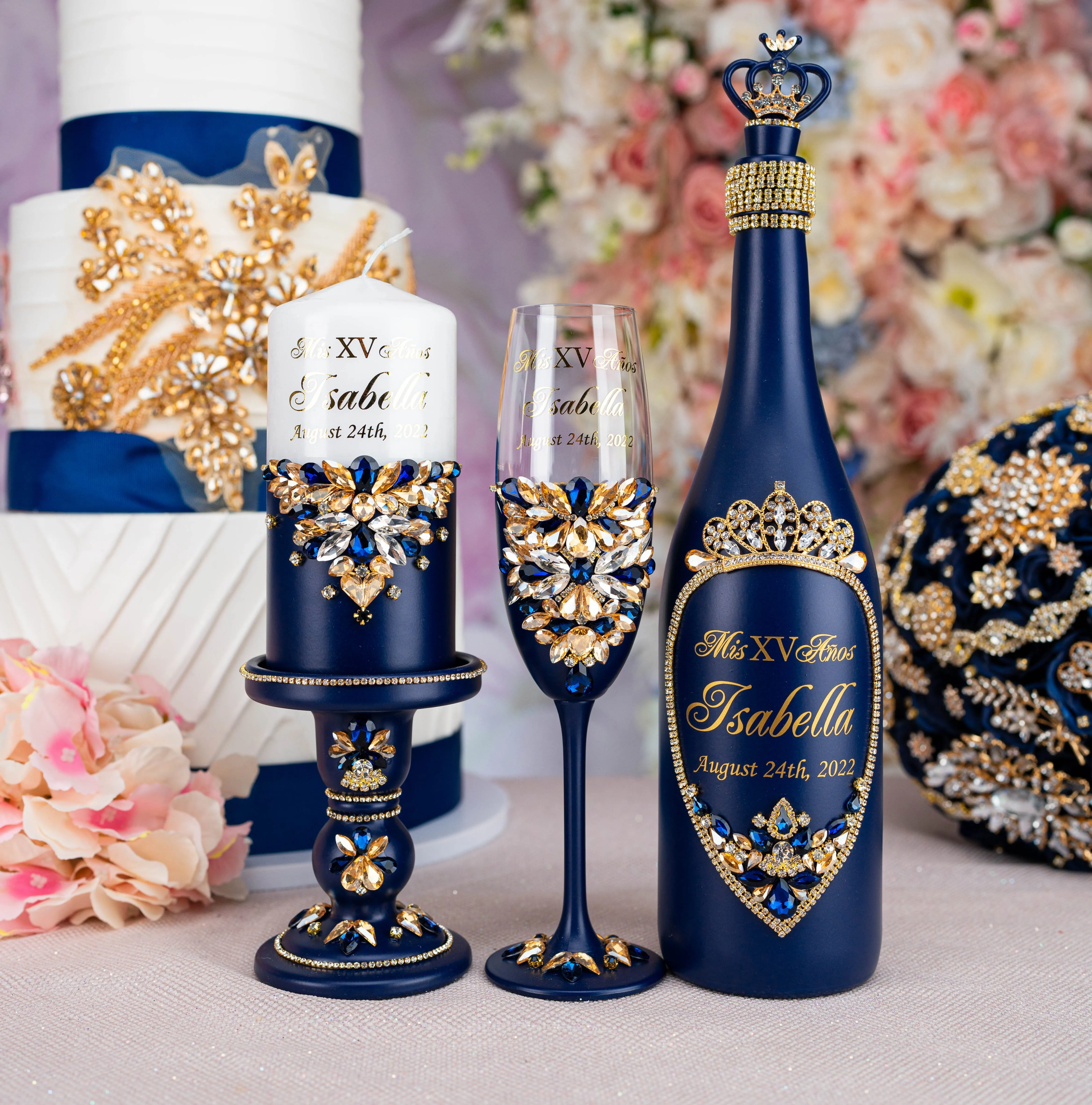 Navy blue with gold quinceanera guest book
