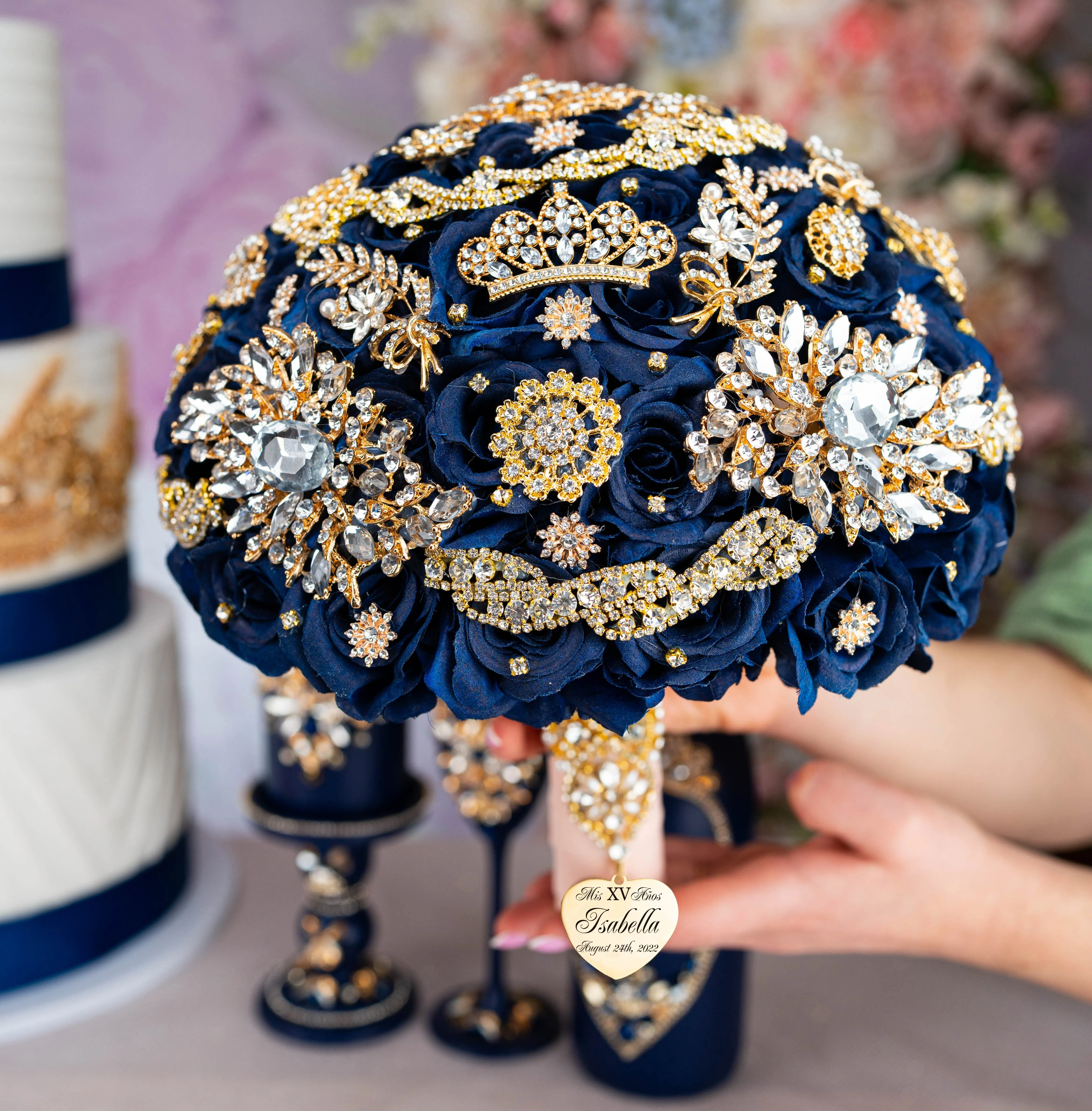 Navy blue with gold quinceanera guest book