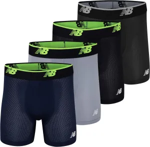 New Balance Men's Mesh Jersey Performance Wicking No Fly Boxer Briefs Underwear (4 Pack)