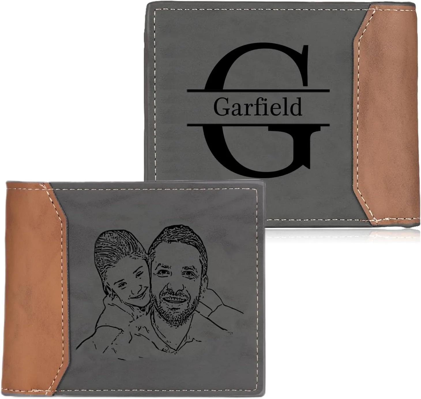 Personalized Photo Mens Wallets Leather: Custom Initial Name Bi-fold Wallet for Men Father - Men's wallets Wallet for Dad Boyfriend Grandpa Birthday Gift (Gray Photo Monogram)