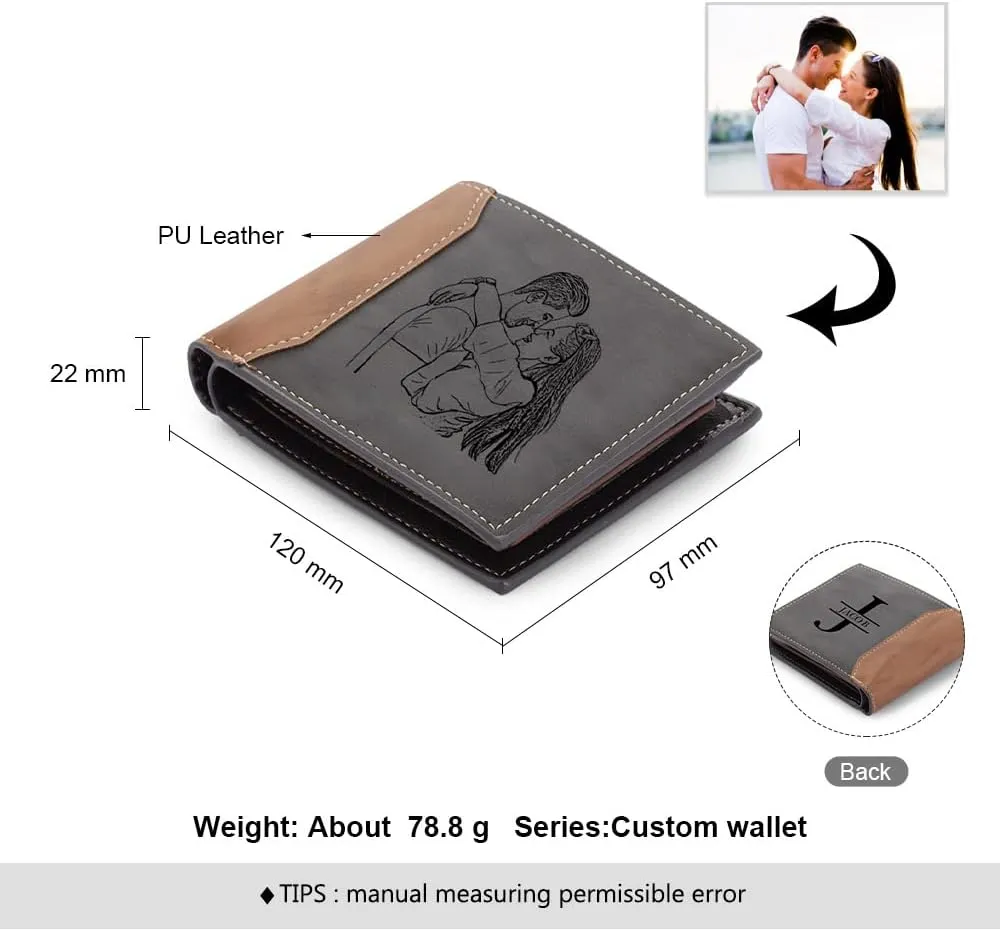 Personalized Photo Mens Wallets Leather: Custom Initial Name Bi-fold Wallet for Men Father - Men's wallets Wallet for Dad Boyfriend Grandpa Birthday Gift (Gray Photo Monogram)
