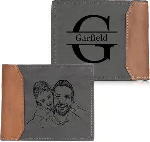 Personalized Photo Mens Wallets Leather: Custom Initial Name Bi-fold Wallet for Men Father - Men's wallets Wallet for Dad Boyfriend Grandpa Birthday Gift (Gray Photo Monogram)