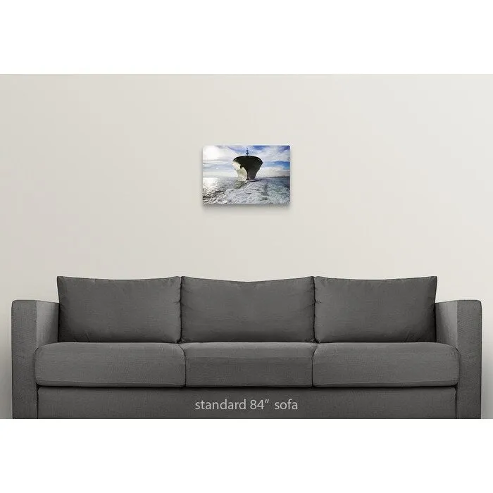 "Bow view of cargo ship sailing out of port." Canvas Wall Art