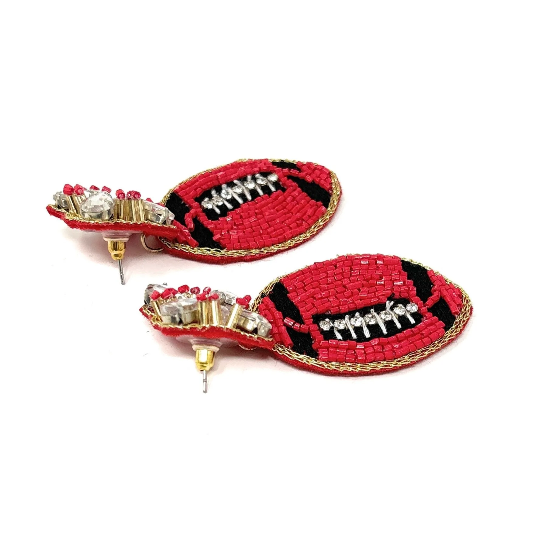 Red Black Football Beaded Earrings