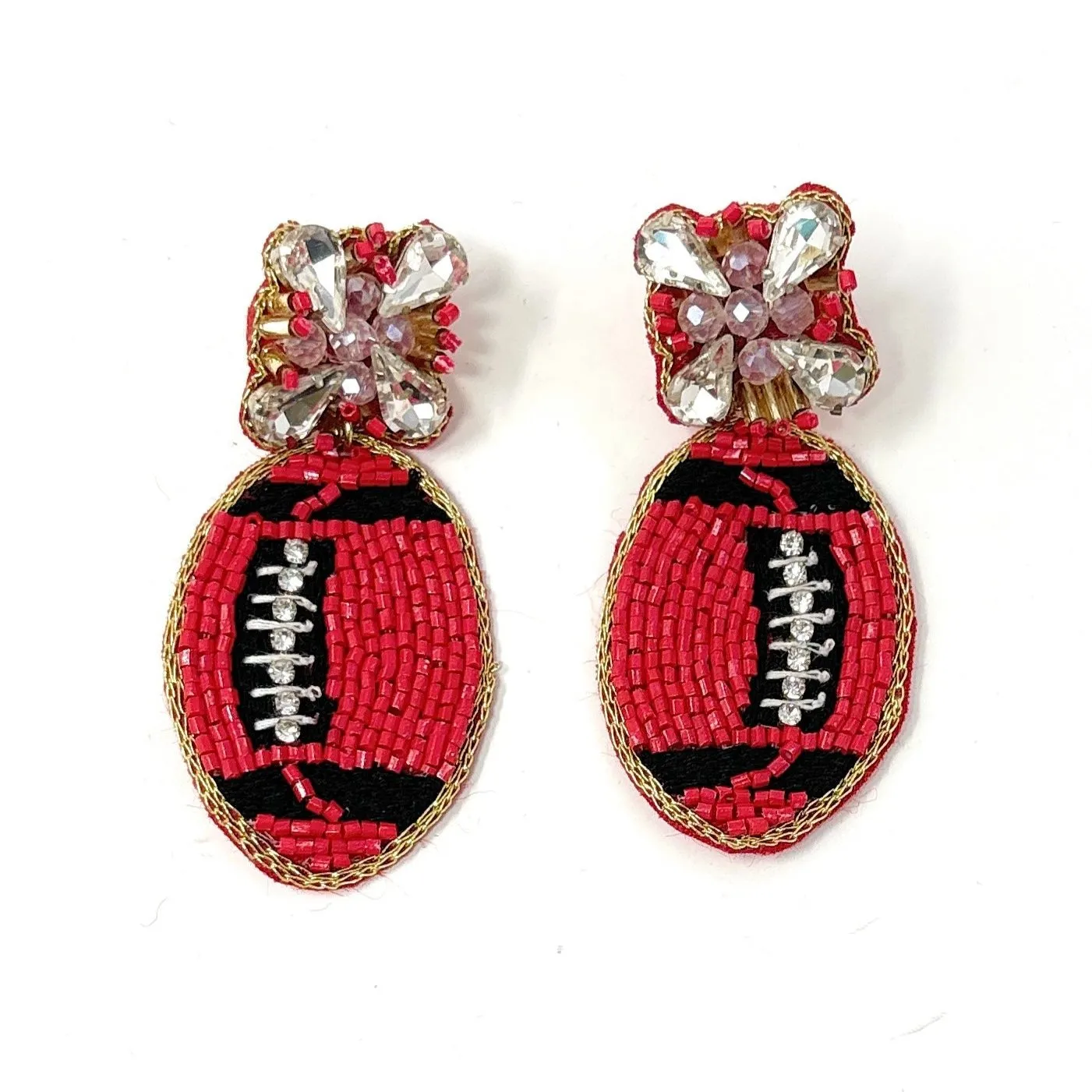 Red Black Football Beaded Earrings