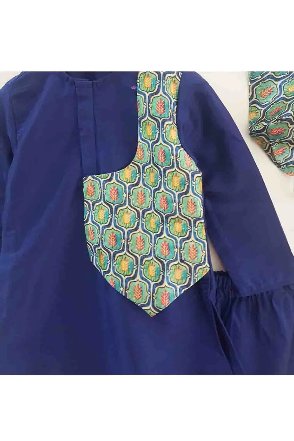 Royal navy blue kurta and pyjama with mask
