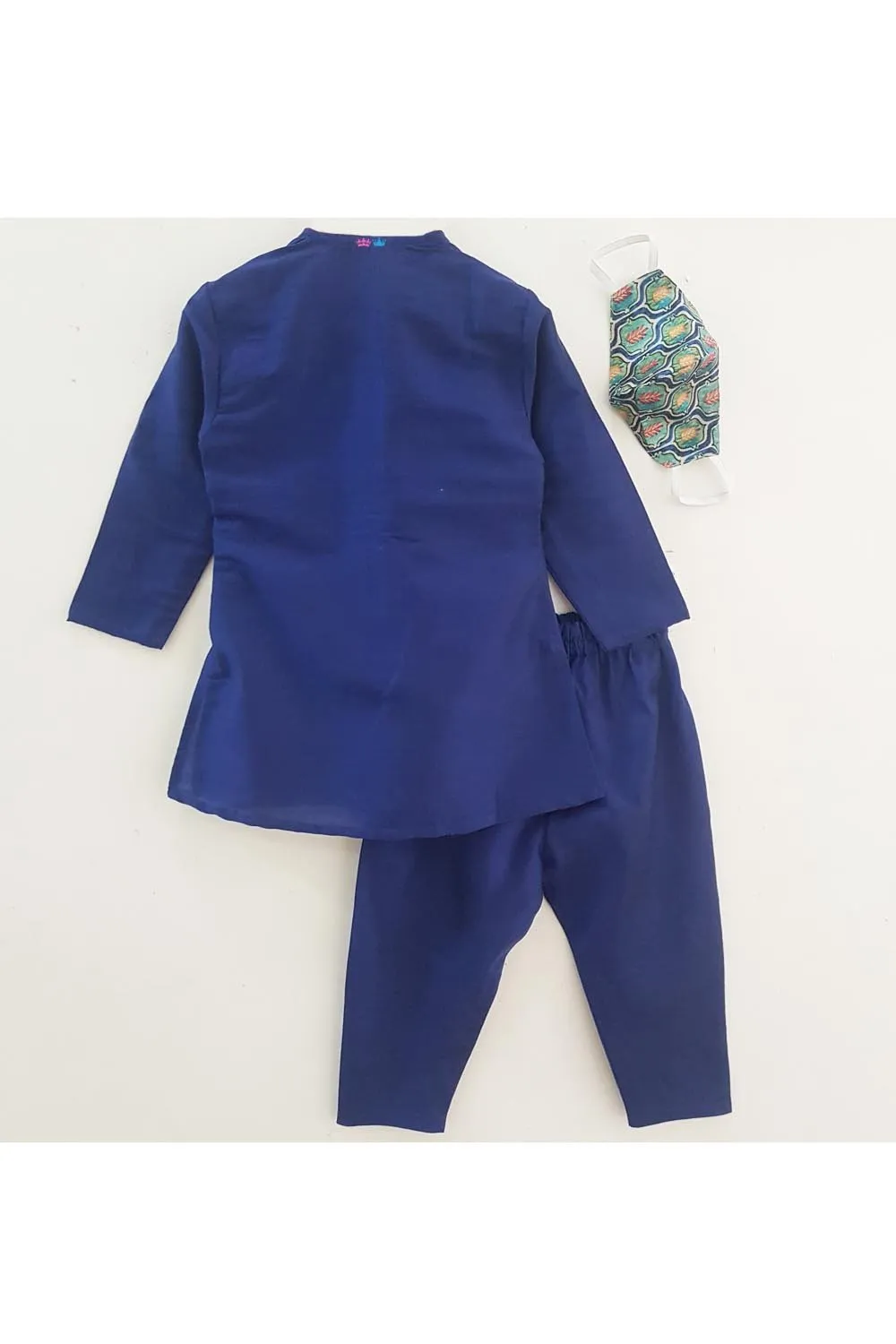 Royal navy blue kurta and pyjama with mask