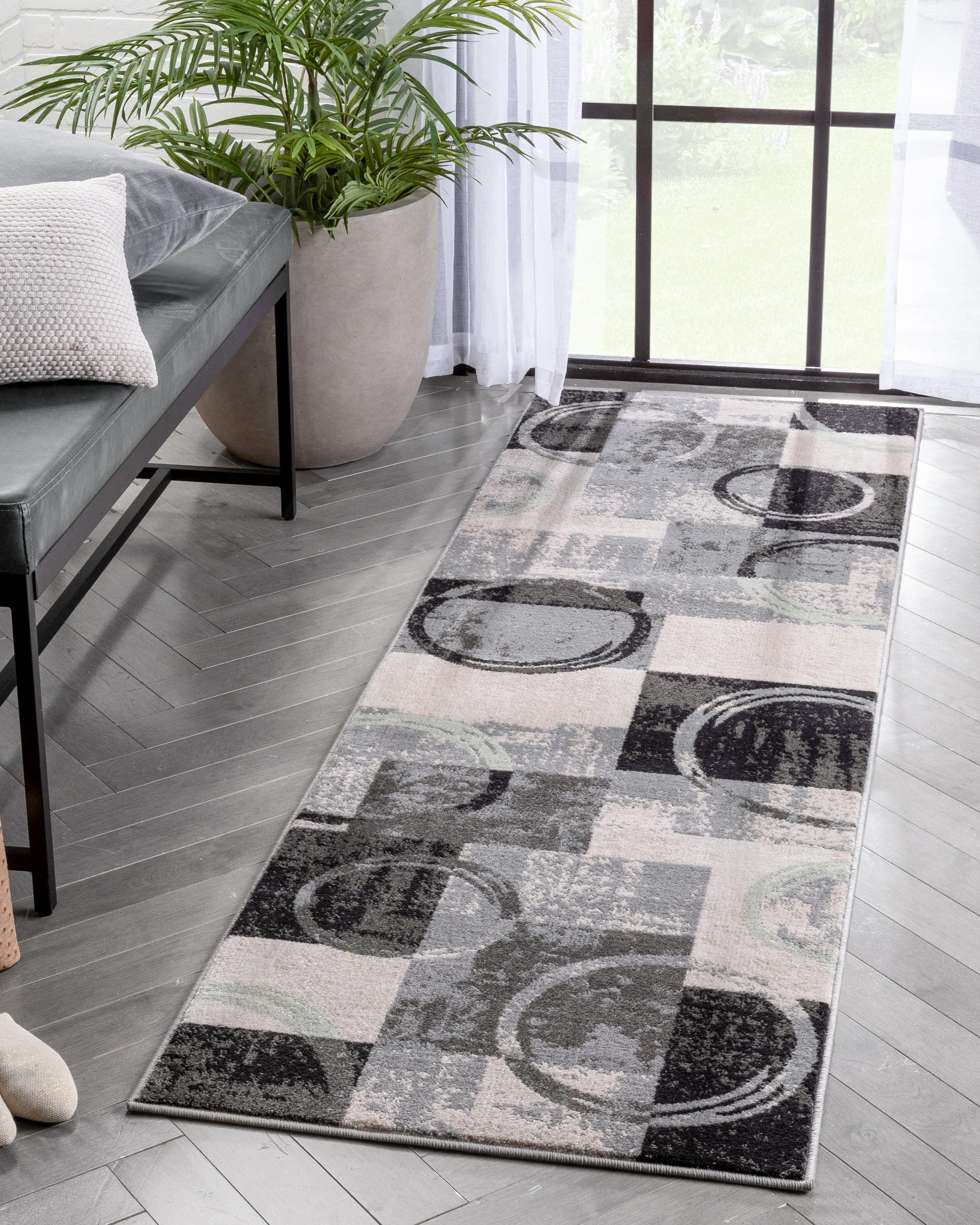 Shai Modern Geometric Grey Green Rug