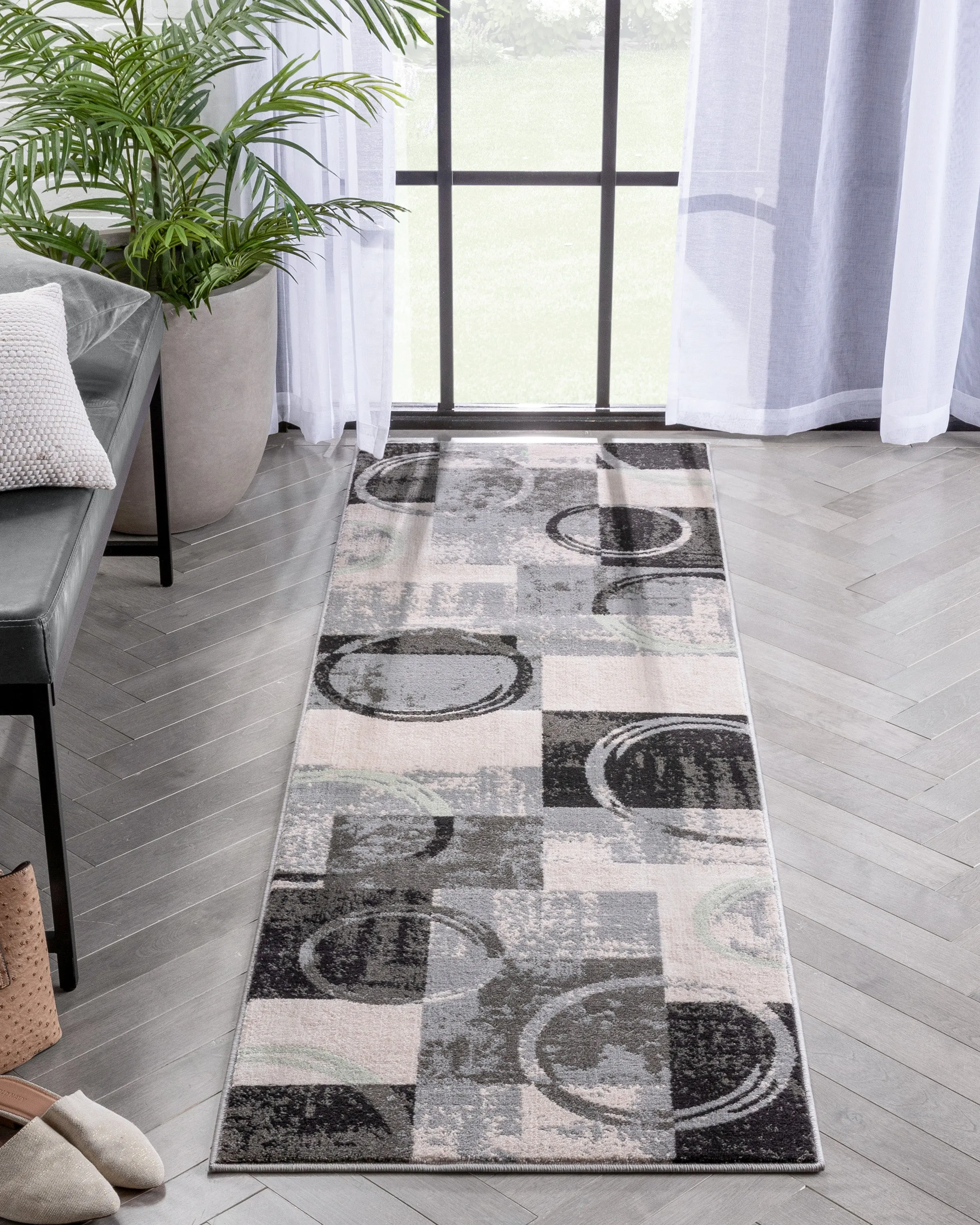 Shai Modern Geometric Grey Green Rug