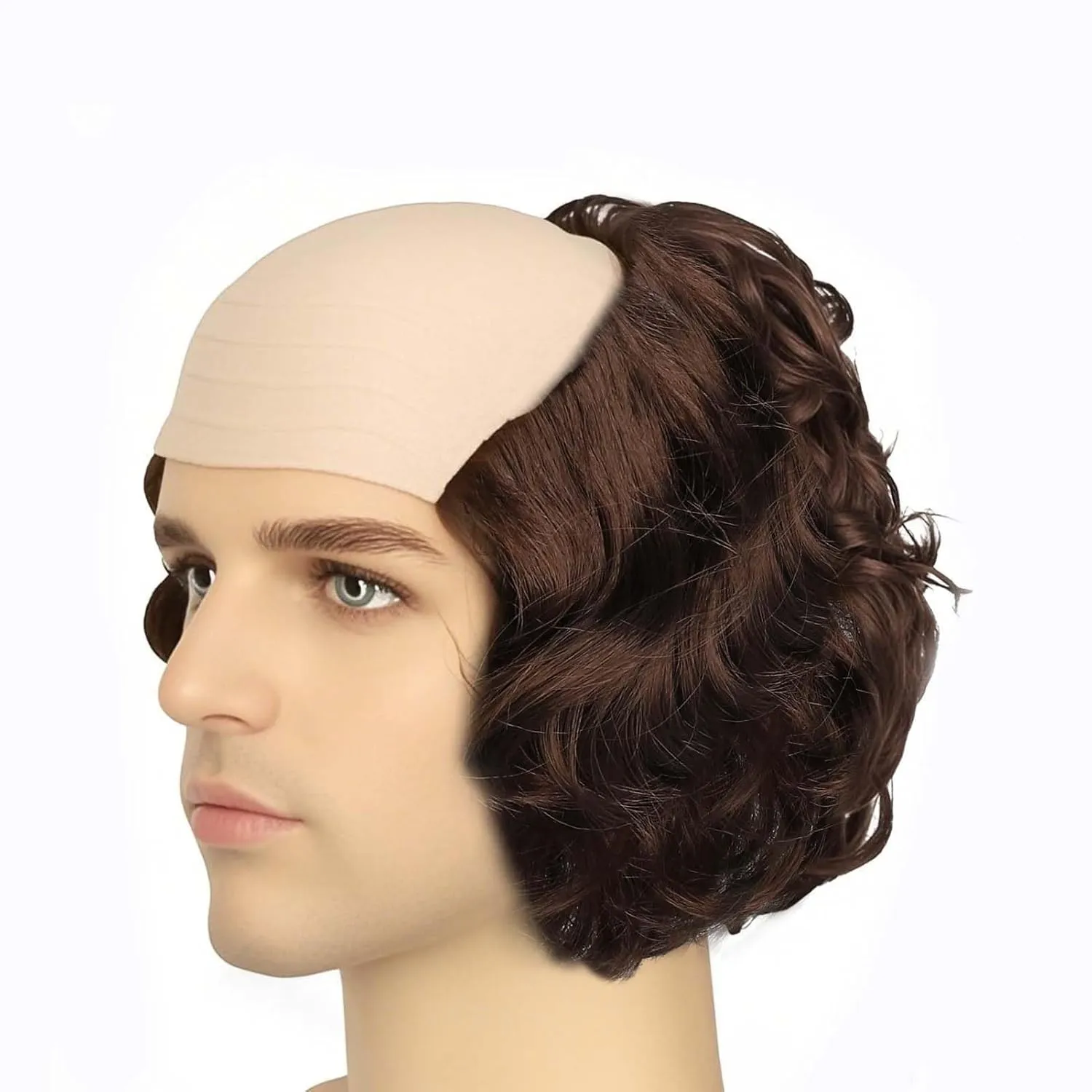 Short Curly Old Man Bald Cap Wig Mad Brown Scientist Synthetic Balding Halloween Anime Cosplay Costume Wigs