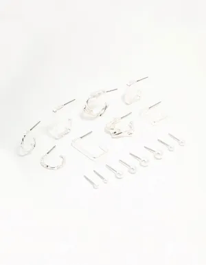 Silver Pearl & Mixed Shape Hoop Earrings 8-Pack