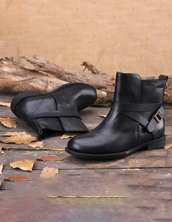 Spring Autumn Handmade Ankle Boots Black