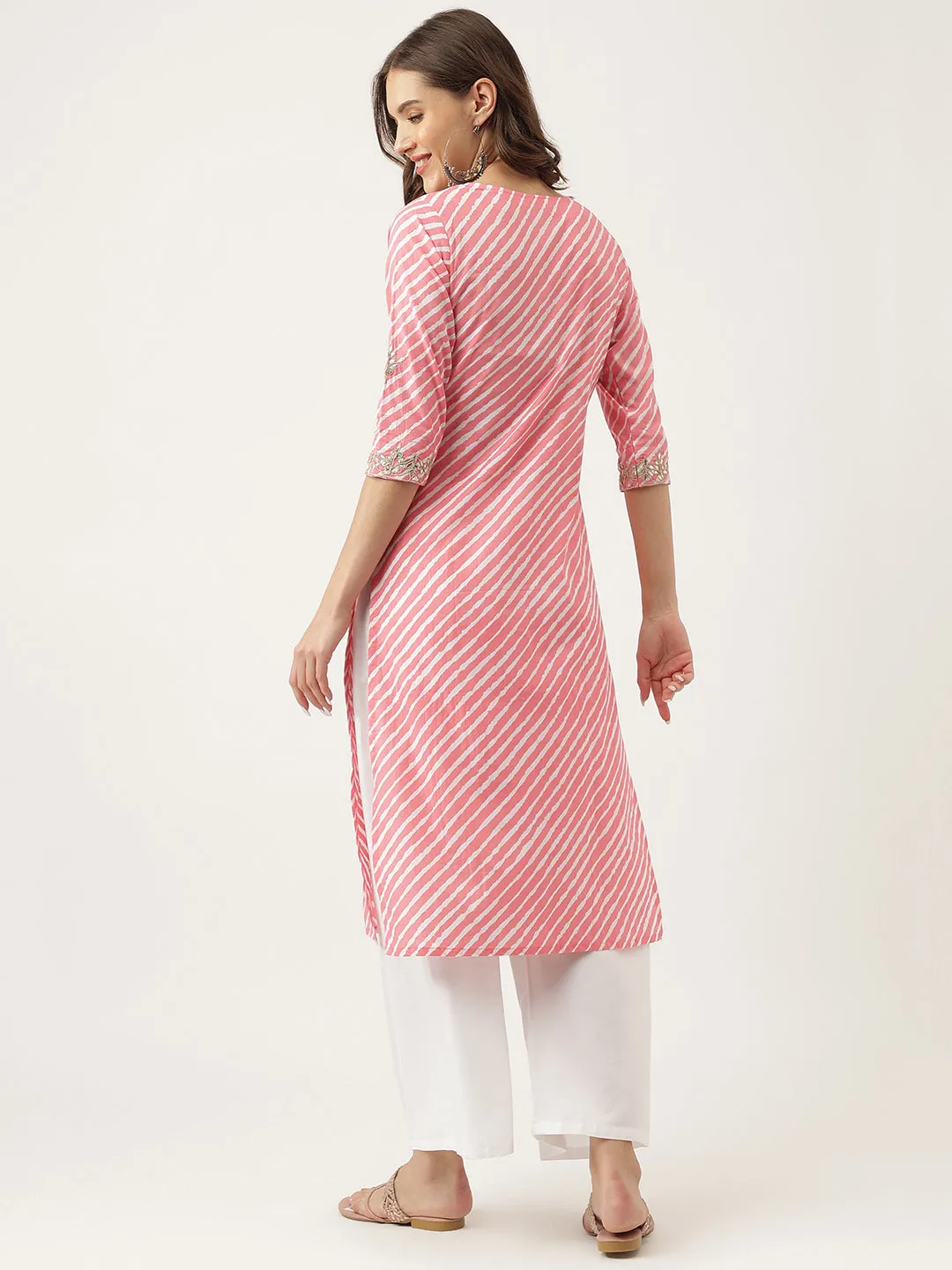 Stripe Print With Gota Work Cotton Straight Kurta