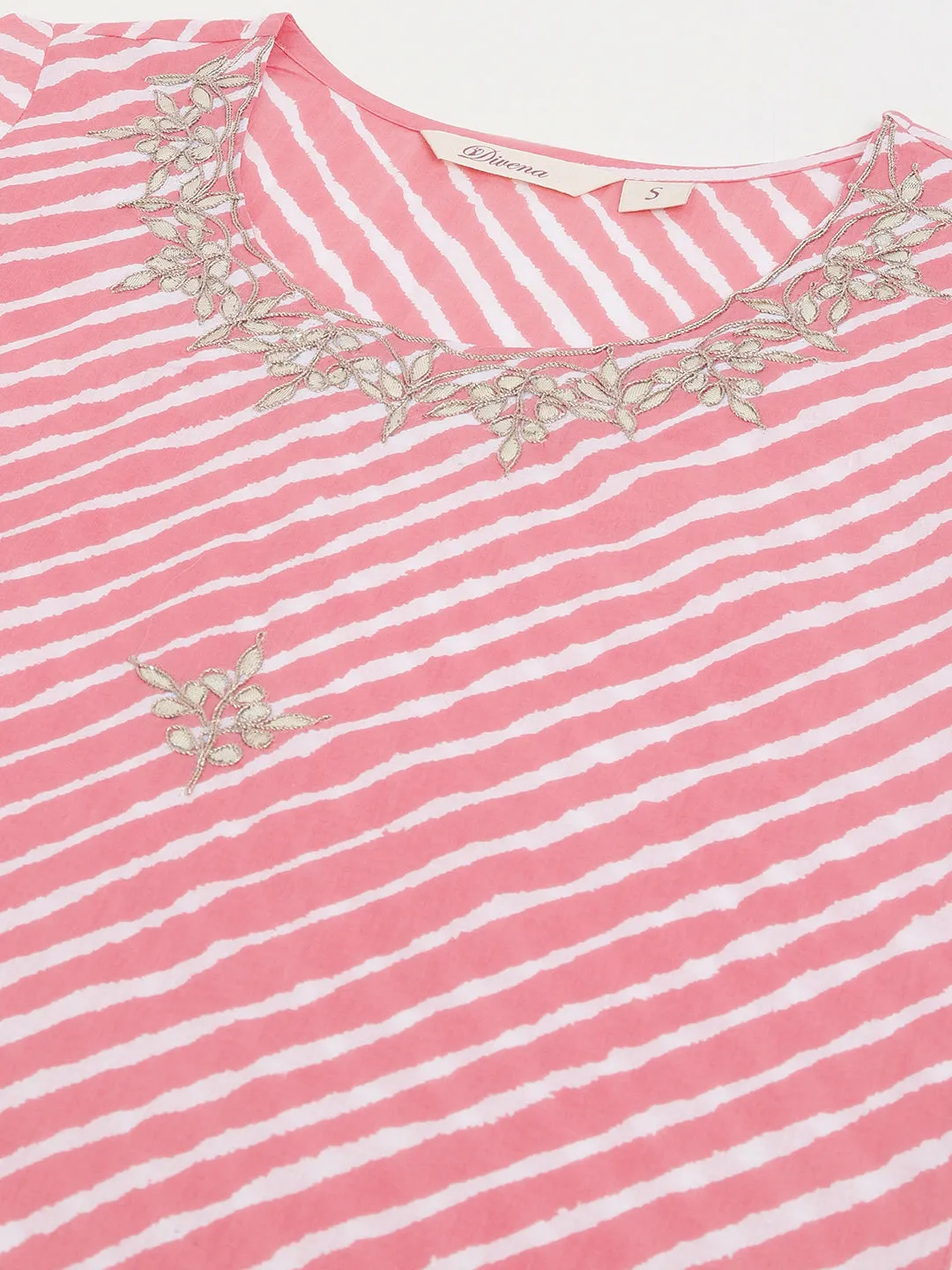 Stripe Print With Gota Work Cotton Straight Kurta