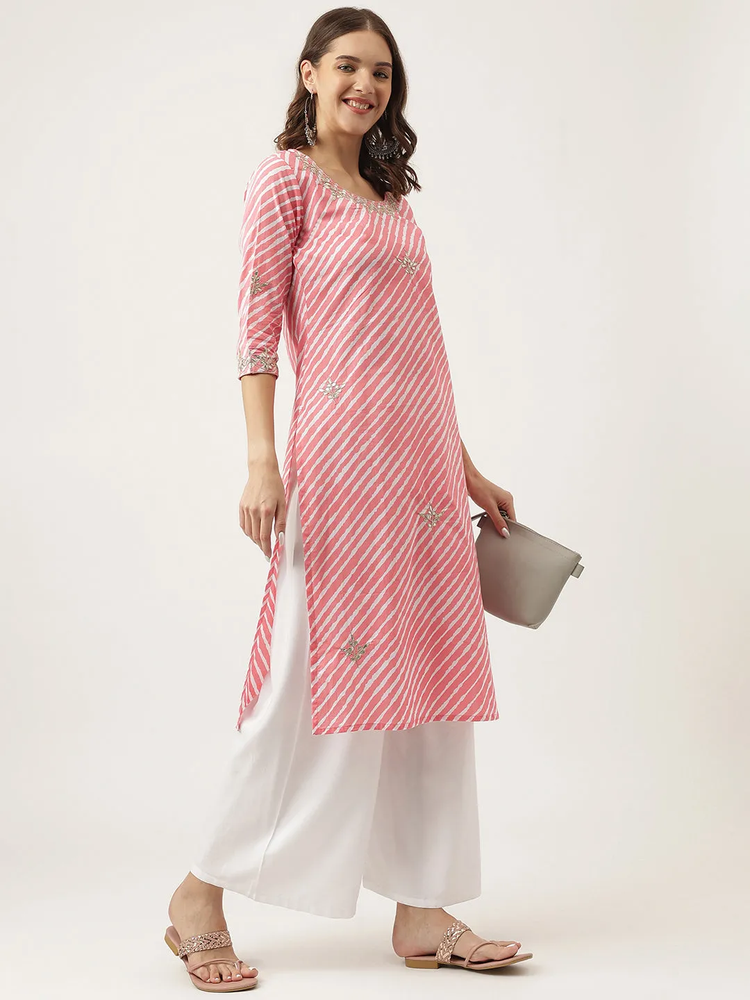 Stripe Print With Gota Work Cotton Straight Kurta