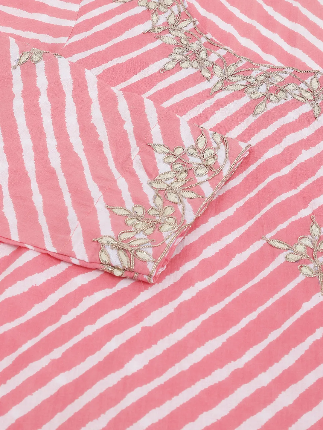 Stripe Print With Gota Work Cotton Straight Kurta