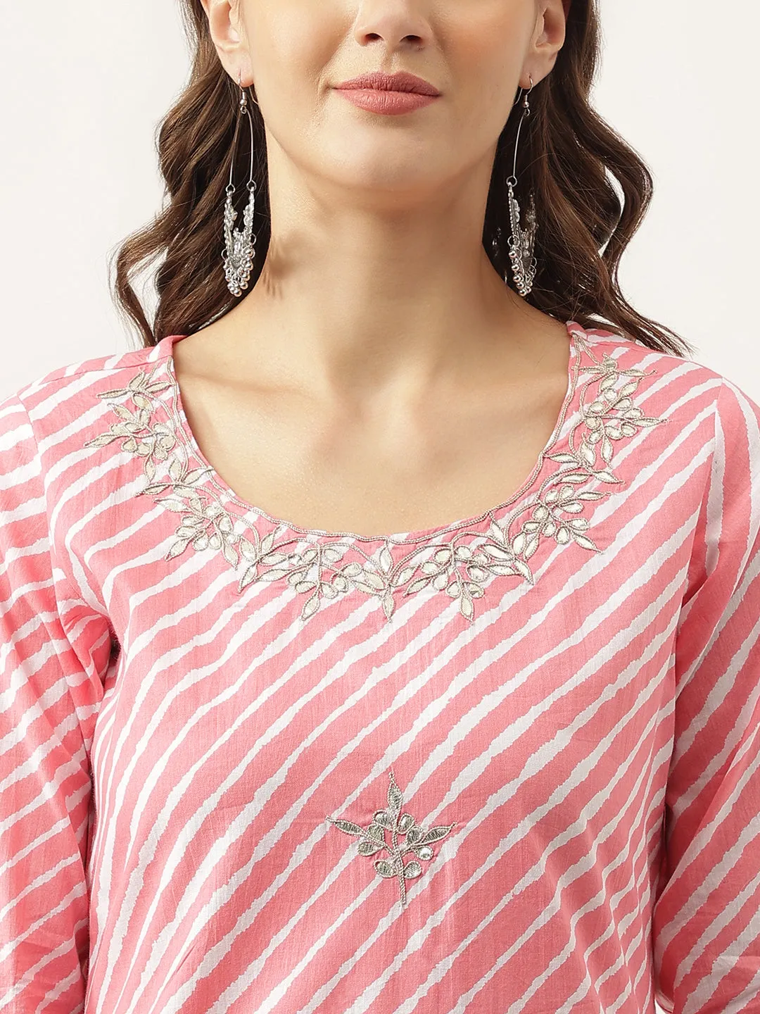 Stripe Print With Gota Work Cotton Straight Kurta