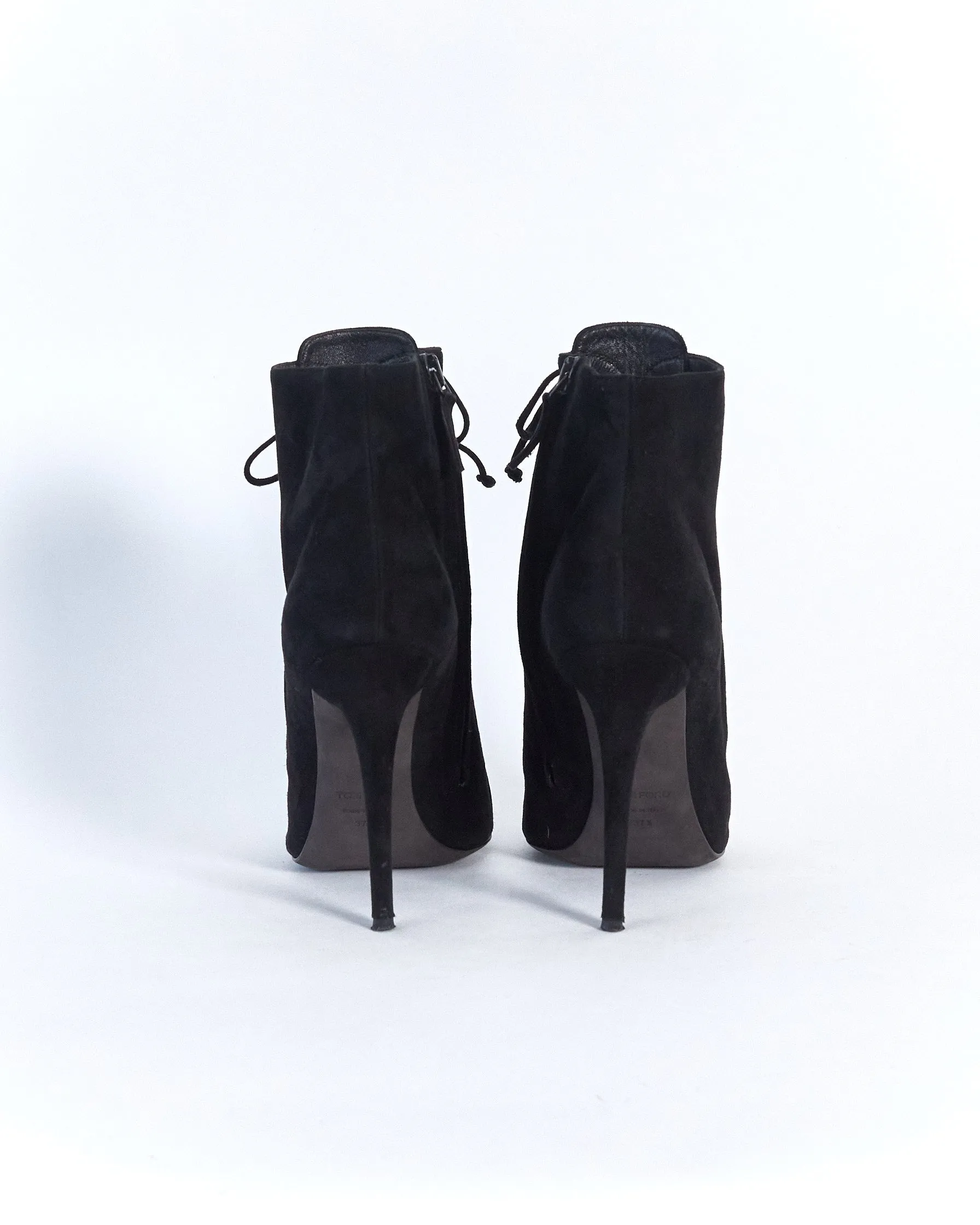 Tom Ford suede lace up stiletto ankle boots, black, 37.5