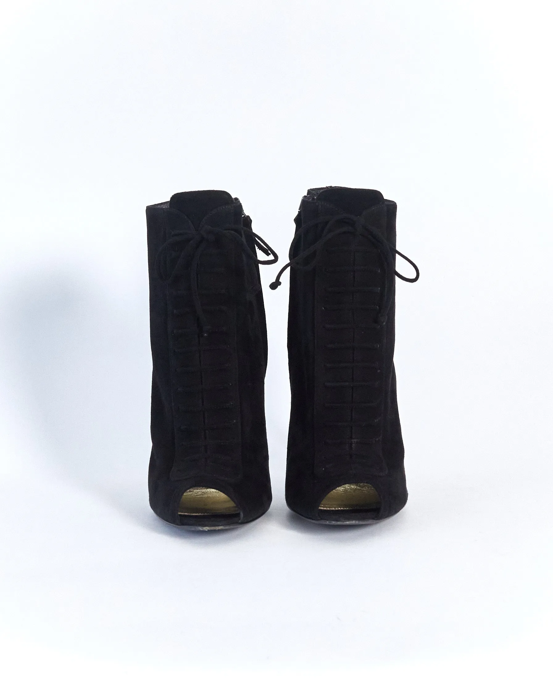 Tom Ford suede lace up stiletto ankle boots, black, 37.5