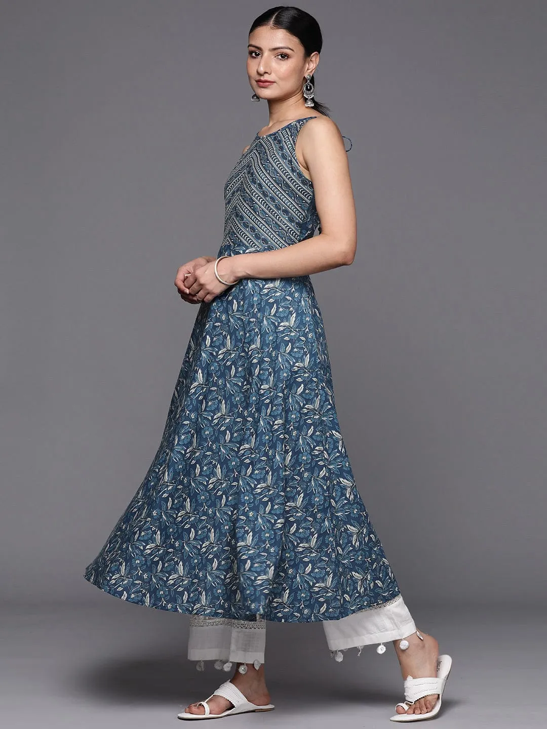 Varanga Women Floral Printed Indigo Anarkali Kurta