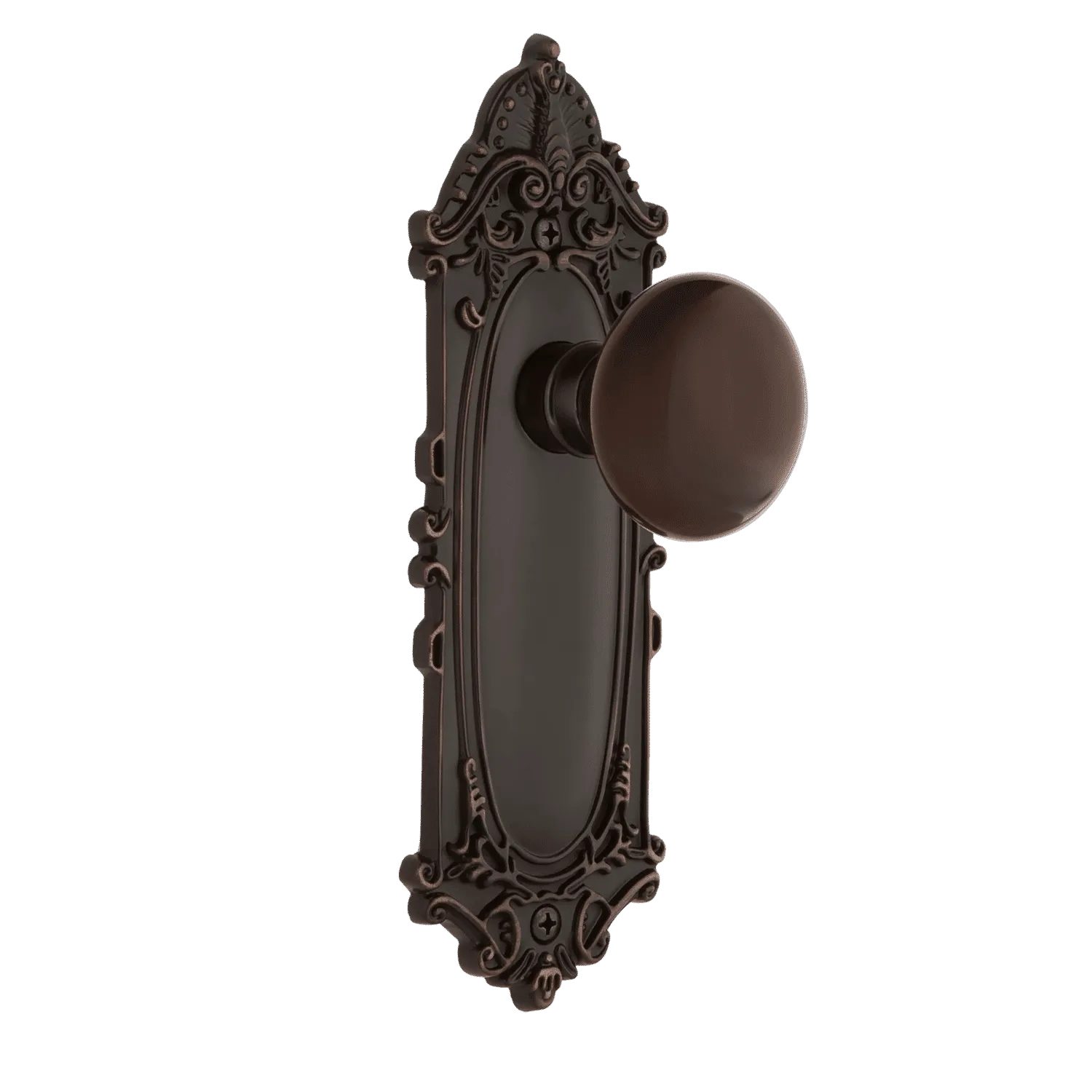 Victorian Long Plate with Brown Porcelain Knob in Timeless Bronze