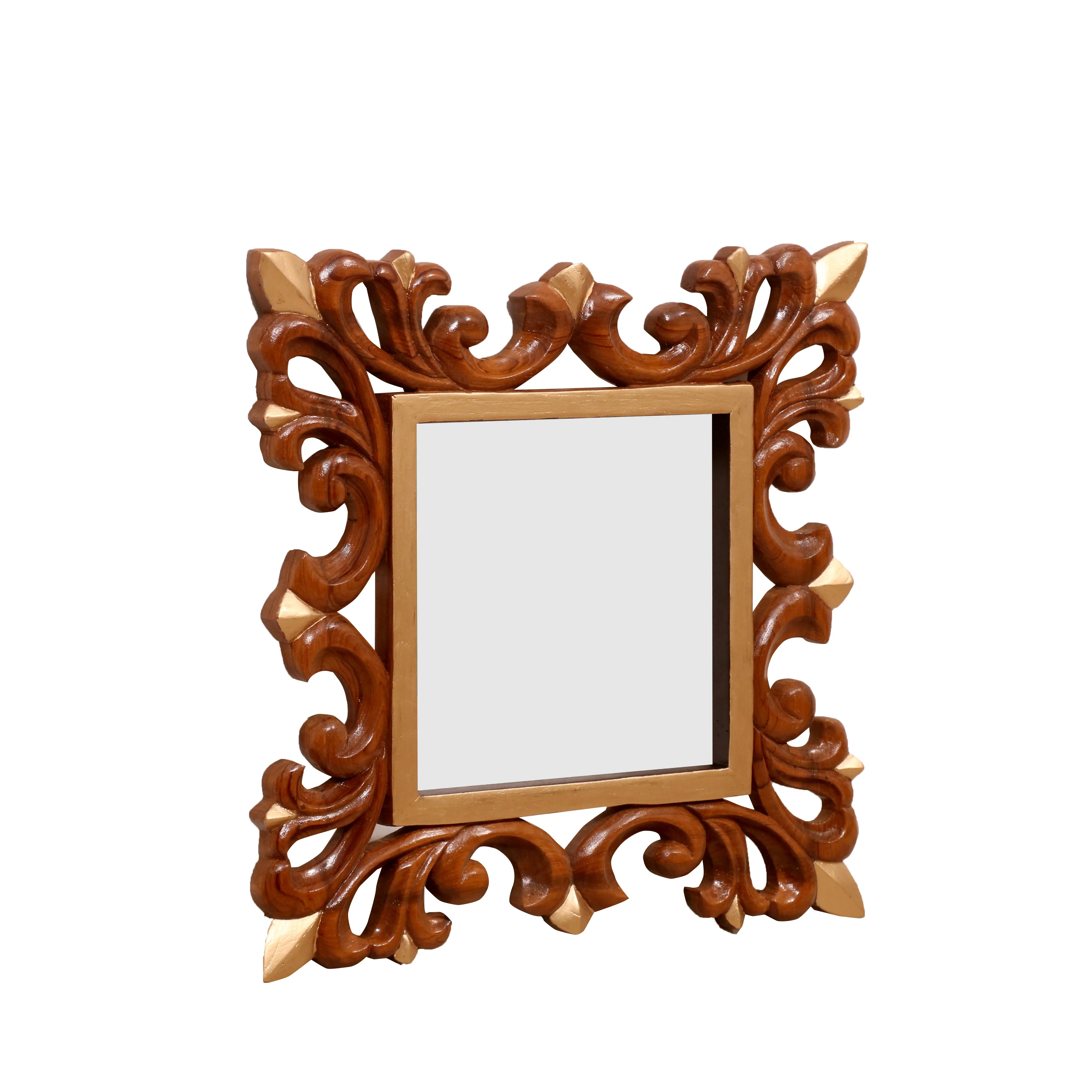 Wooden Square Mirror leaf style