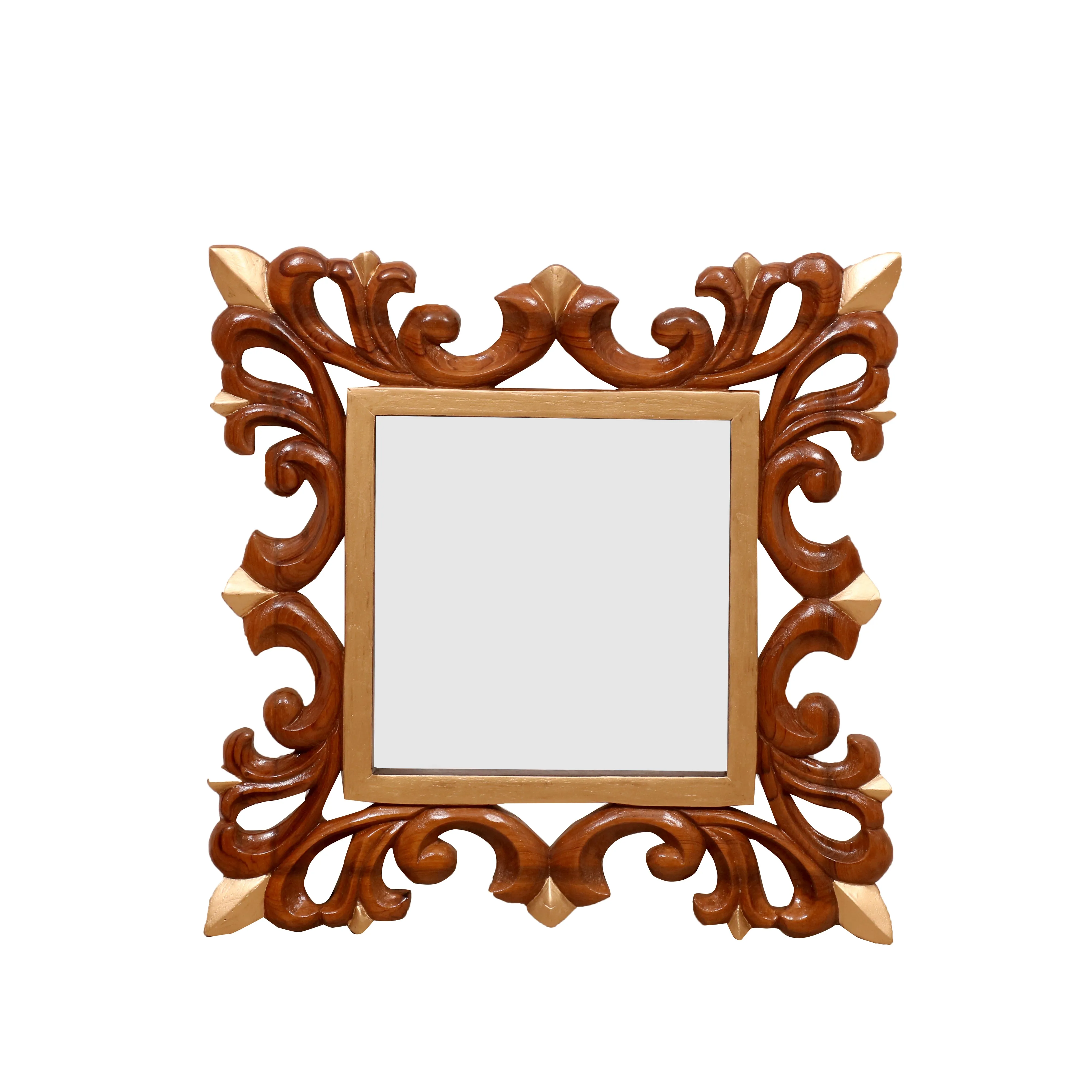Wooden Square Mirror leaf style