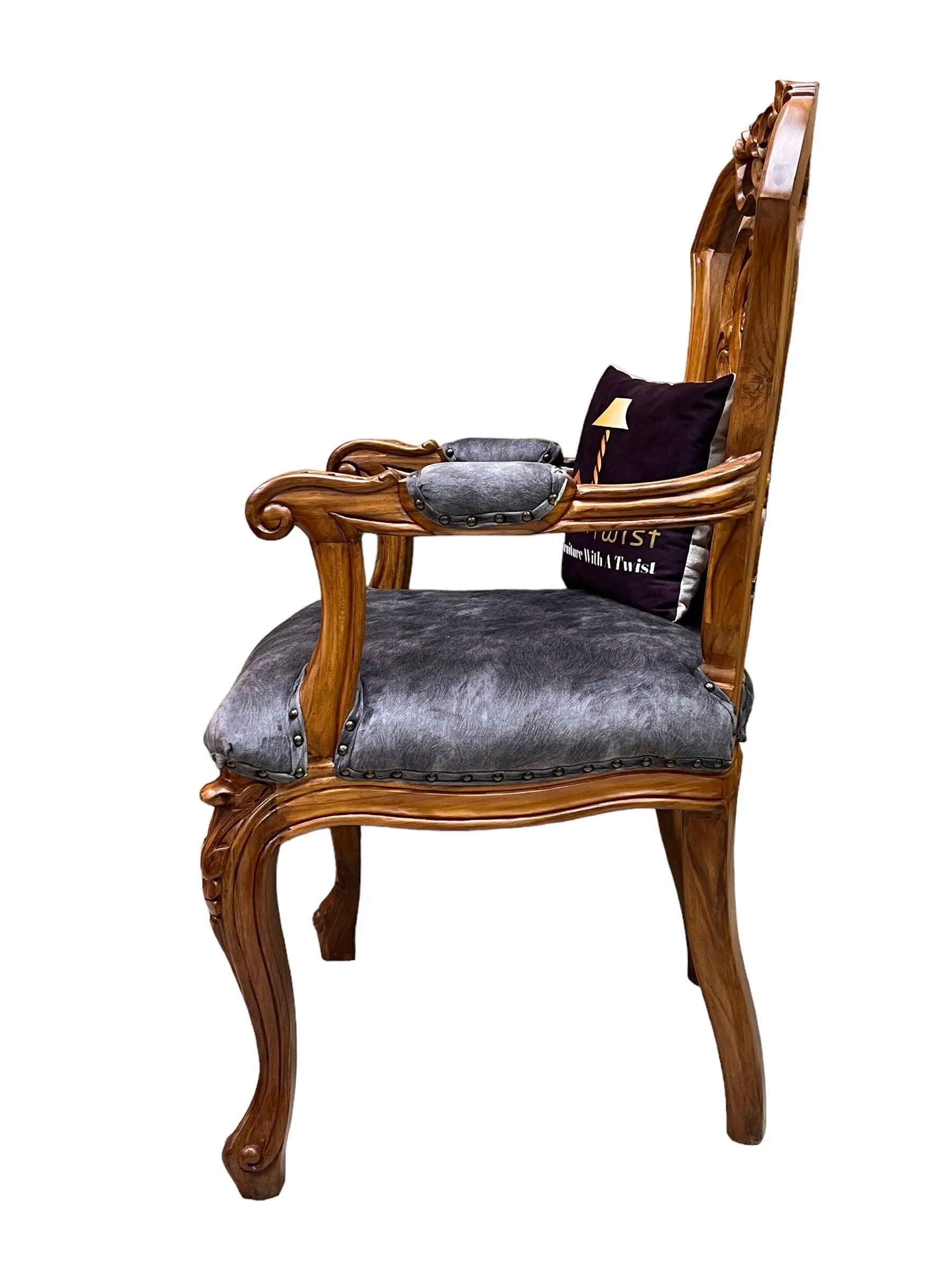Wooden Twist Bartelso Designer Back Hand Carved Teak Wood Armchair