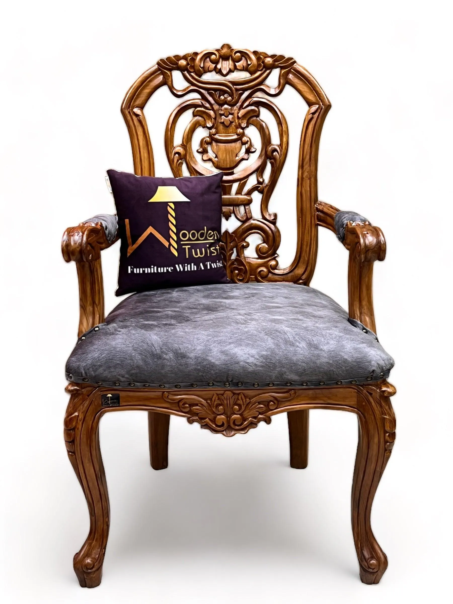 Wooden Twist Bartelso Designer Back Hand Carved Teak Wood Armchair
